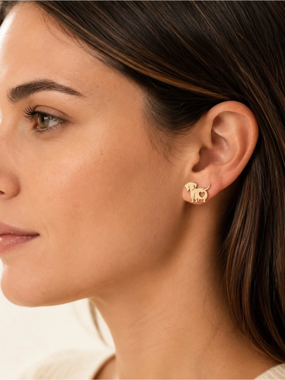 Gold Dog Heart Stud Earrings - Pet Lover Jewelry